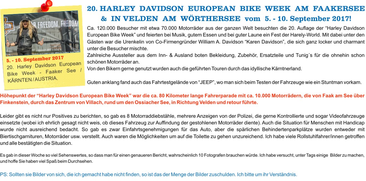 Harley Davidson European Bike Week 2017 am Faakersee